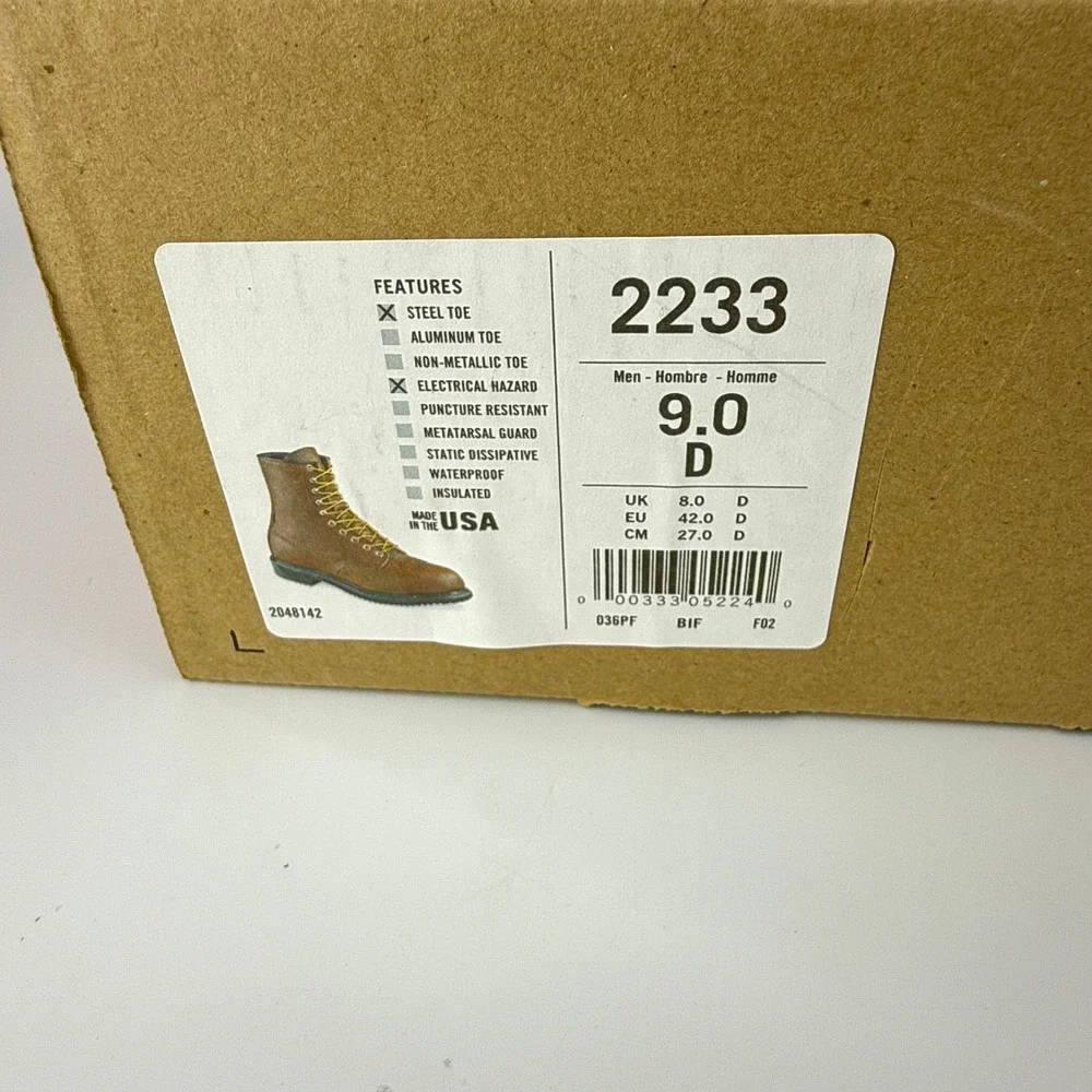Red Wing 2233 SuperSole 8 Inch Steel Toe Work Boots Mens 9 D Brown NIB